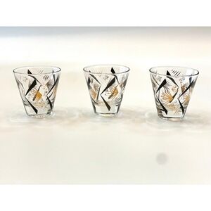 Vintage MCM Shot Glasses: Black & Gold Barware, Set of 3